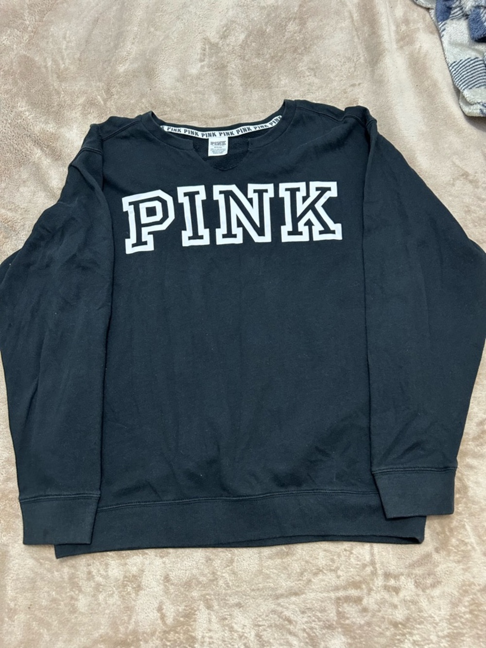 Victoria's Secret PINK Black Crewneck Sweater with White Logo